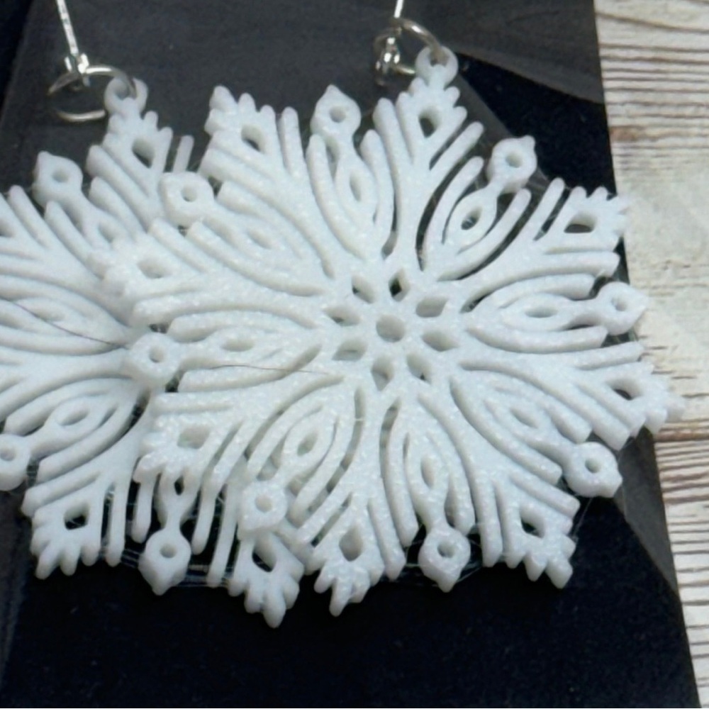 Snowflake Earrings - 3d printed design #1 - Picture 2 of 2
